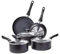 Ensemble de 8 pièces de batterie de cuisine antiadhésive en céramique Amazon Basics, comprenant des casseroles et des poêles avec couvercles, fond en spirale, poignées ergonomiques, compatible avec le