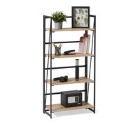 Amazon Basics Bibliothèque Pliable, Cadre Métallique, 4 Étagères en Bois, pour Salon, Chambre à Coucher, Bureau à Domicile, Montage Facile, Chêne, 29,5cm x 60cm x 125 cm