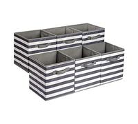 Amazon Basics Cube de rangement pliable en tissu avec poignées, lot de 6, Motif À Rayures, Blanc et Gris Clair, 33 x 33 x 33 cm