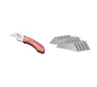 Amazon Basics - Cutter fonctionnel pliable - Corps léger en aluminium & Stanley 2-11-700 - Distributeur de 10 Lames Trapèze Gamme Fatmax - Lames Plus Tranchantes