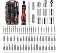 Amazon Basics Ensemble clés magnétiques à cliquet et tournevis de précision pour l'électronique, 73 unité, lot de 1, Argent, Noir, Rouge
