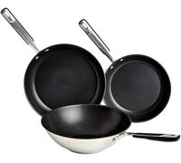 Amazon Basics Ensemble De 3 Pièces Antiadhésives En Céramique Et Acier Inoxydable, 24cm, Poêle 28cm, Wok 28cm