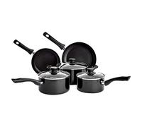Ensemble de 5 pièces de batterie de cuisine Amazon Basics avec revêtement antiadhésif, compatible avec les plaques à induction, avec couvercles, couleur noire