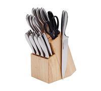 Amazon Basics Ensemble de couteaux 18 pièces à poignée confortable en acier inoxydable avec bloc de rangement