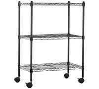 Amazon Basics Étagère de rangement réglable à 3 étagères robustes sur roulettes en plastique PP de 5,1 cm, étagère métallique de rangement en métal, 58,9 x 34 x 83,2 cm (L x l x H), noir