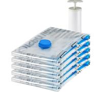 Amazon Basics housses de rangement sous vide avec pompe manuelle, Fermeture éclair, 5 pièces, Taille L, Clair