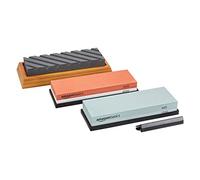 Amazon Basics Kit de pierre à aiguiser pour couteaux, double face, 3 unité, grains 400/1000 et 3000/8000, pierre à aiguiser et base antidérapante en bambou, multicolore