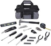 Amazon Basics Kit d'outils de réparation de base pour la maison, 65 pièces, avec sac de rangement (argenté, noir)