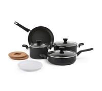 Ensemble de 10 pièces de batterie de cuisine antiadhésive en céramique Amazon Basics, empilable, comprenant des casseroles et des poêles avec couvercles, compatible avec le lave-vaisselle, utilisable
