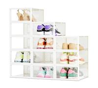 Amazon Basics - Lot de 12 boîtes de rangement empilables et pliables pour chaussures, taille S, Transparent