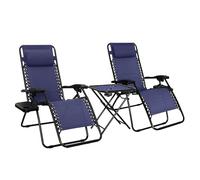 Amazon Basics Lot de 2 fauteuils relax pliants avec table d’appoint, Bleu
