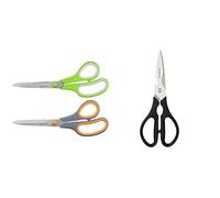 Amazon Basics Lot de 2 paires de ciseaux ergonomiques à lames en titane 20 cm & Ciseaux de cuisine multiusage