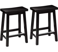 Amazon Basics Lot de 2 tabourets de comptoir de cuisine en bois massif noir, petit tabouret de bar et de salle à manger, montage facile, moderne, 61 cm de haut