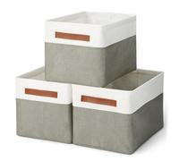 Amazon Basics Lot de 3 bacs de rangement pliables avec poignées en cuir, anthracite, Taille L