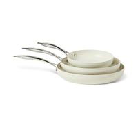 Amazon Basics Lot de 3 Casseroles Antiadhésives en Céramique, Compatibles Tous Feux, Compatible Lave-Vaisselle, Couleur Ivoire