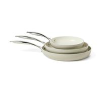 Amazon Basics Lot de 3 Casseroles Antiadhésives en Céramique, Compatibles Tous Feux, Compatible Lave-Vaisselle, Couleur Gris Lin