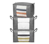Amazon Basics Lot de 3 housses de rangement pliables avec grande fenêtre transparente et poignées de transport, cubes zippés, Fermeture éclair