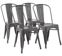 Amazon Basics Lot de 4 chaises de salle à manger empilables en métal avec dossier pour bistrot, cuisine, intérieur et extérieur, Gris Foncé, 51 x 43 x 85 cm