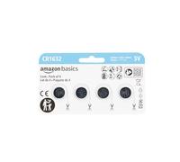 Amazon Basics Lot de 4 piles bouton CR1632 au lithium, 3 V, puissance longue durée, sans mercure
