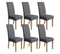 Amazon Basics Lot de 6 housses de chaise de salle à manger extensibles, gris foncé, uni