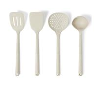Amazon Basics Lot de Cuillères et de Louches de Cuisine en Silicone, Lot de 4 Pièces, Manche Ergonomique Souple, Sans BPA, Compatible Lave-Vaisselle, Couleur Gris Lin