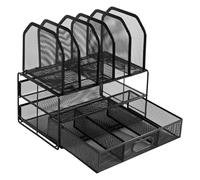 Amazon Basics Module de rangement - trieur de bureau grillagé, avec tiroir coulissant, deux plateaux et 5 divisions verticales, noir