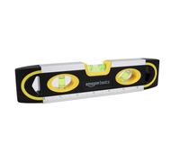 Amazon Basics Niveau à bulle Torpedo de 22.8 cm avec règle intégrée et 3 bulles (180°-90° et 45°), Noir, Jaune