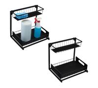 Amazon Basics Organisateur de Rangement sous Évier avec Couvre-Plateaux, en Forme de L, Organisateur de Placard Coulissant, Plateau Inférieur Coulissant, Lot de 2, Noir