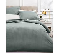 Amazon Basics Parure de Lit 2 Personnes 3 Pièces en Microfibre, Housse de Couette 200 x 200 cm et 2 Taies d'oreiller 80 x 80 cm, Gris Foncé Rayé