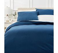 Amazon Basics Parure de Lit 2 Personnes 3 Pièces en Microfibre, Housse de Couette 200 x 200 cm et 2 Taies d'oreiller 80 x 80 cm, Bleu Marine Rayé