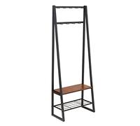 Amazon Basics Porte-manteau à 9 crochets avec banc à chaussures et rangement à 2 niveaux, Noir, 65 x 33 x 170.1 cm