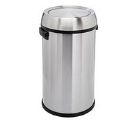 Amazon Basics Poubelle ronde en acier inoxydable avec couvercle à balancier, 65 L, argent, noir