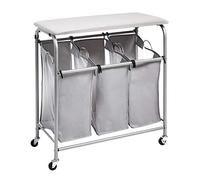 Amazon Basics Rectangulaire, Panier à linge sale avec 3 compartiments de tri et planche à repasser intégrée, Gris, 80x41x84 cm