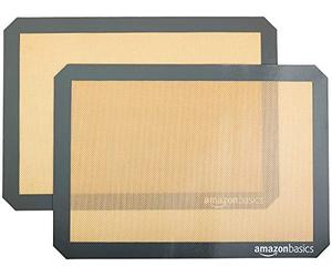 Amazon Basics Rectangulaire, tapis de cuisson en silicone, 2 pièces, Beige/Gris, 29.5cm x 42.0cm