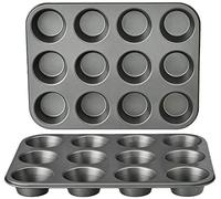 Amazon Basics Ronde moules à muffins en acier carbone antiadhésif, Lot de 2, Gris