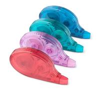 Amazon Basics Ruban correcteur, Lot de 4, Rouleau, Stylo, Style Souris, Séchage Instantané, 12m de Long, Vert, Violet, Rouge, Bleu