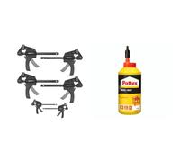 Amazon Basics Serre-joints une main Lot de 6-2 pièces 10,16 cm, 4 pièces 15,24 cm, Noir/Gris & Pattex | Colle Bois Express (biberon de 750 g) - Colle à bois transparente à séchage rapide