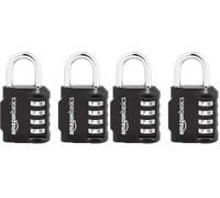 Amazon Basics Serrure à combinaison AB-PL111 Cadenas, Noir, lot de 4
