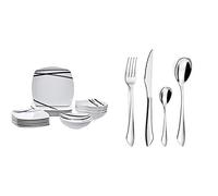 Amazon Basics Service de table 18 pièces - Lignes modernes, pour 6 personnes & Amefa Instinct Ménagère 24 pièces - Coffret 6 personnes, Acier inoxydable, Finition brillante, 13,7 x 7 x 26,5 cm