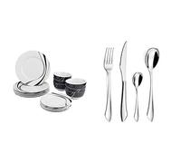 Amazon Basics Service de table 18 pièces - Tourbillon, pour 6 personnes & Amefa 645600AF01C40 Instinct Ménagère 24 pièces - Coffret 6 personnes, Acier inoxydable, Finition brillante, 13,7x7x26,5 cm