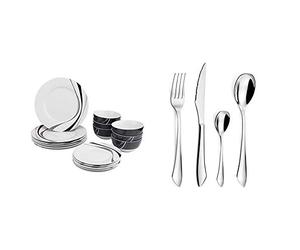 Amazon Basics Service de table 18 pièces - Tourbillon, pour 6 personnes & Amefa 645600AF01C40 Instinct Ménagère 24 pièces - Coffret 6 personnes, Acier inoxydable, Finition brillante, 13,7x7x26,5 cm