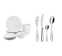Amazon Basics Service de table en porcelaine pour 6 personnes 18 pièces & Amefa 645600AF01C40 Instinct Ménagère 24 pièces - Coffret 6 personnes, Acier inoxydable, Finition brillante, 13,7x7x26,5 cm