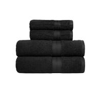Amazon Basics Set de Bain 4 Pièces - 100% Coton Anti-décoloration - 2 Draps de Bain + 2 Serviettes de Toilette, Noir