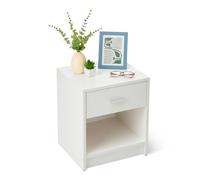 Amazon Basics Table de Chevet, Table de Nuit à 1 Tiroir, Armoire de Chambre, Blanc, 47 x 40 x 36cm