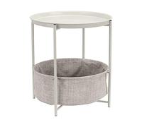 Amazon Basics Table de nuit ronde de rangement - crème légère avec tissu gris chiné, 44.96 x 44.96 x 48 cm