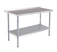 Amazon Basics Table de travail avec dosseret anti-éclaboussures en acier inoxydable, certifiée NSF, 61 x 152 cm, Argenté