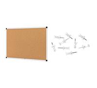 Amazon Basics Tableau d'affichage en liège avec cadre en aluminium 90 x 60 cm & Lot de 100 punaises Plastique transparent Pointe en acier