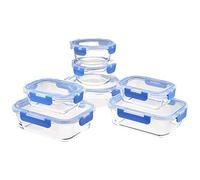 Amazon Basics verrouillables en Verre Stockage des Aliments, 14 pièces, 7 récipients et 7 couvercles sans BPA, Transparent avec Cercle en Silicone Bleue