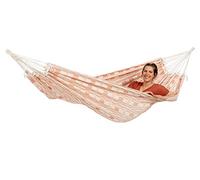 AMAZONAS Carioca Hamac XXL Coral Jacquard Surface de couchage 250 x 175 cm pour 2 personnes jusqu'à 200 kg en rouge naturel clair en coton recy oux très stable Look élégant tissé à la main (Coral)