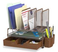 AmazonBasics Module de rangement - trieur de bureau grillagé, avec tiroir coulissant, deux plateaux et 5 divisions verticales, cuivre